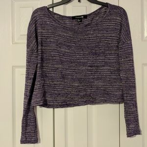 Striped long sleeve crop top purple and grey